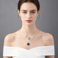 18K Gold PVD Plated Stainless Steel Natural Amazonite Necklace