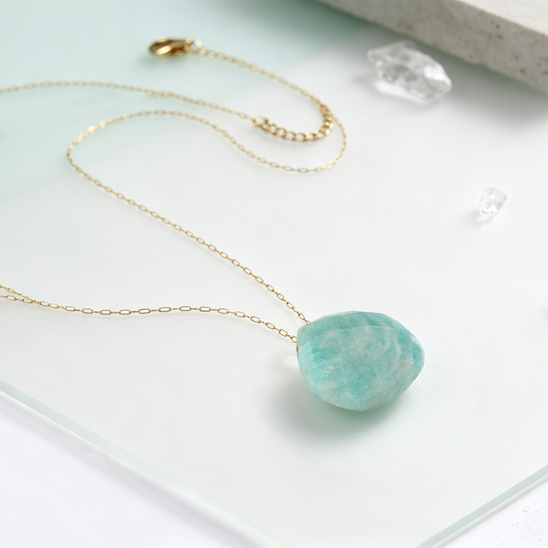18K Gold PVD Plated Stainless Steel Natural Amazonite Necklace