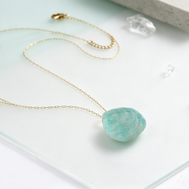 18K Gold PVD Plated Stainless Steel Natural Amazonite Necklace