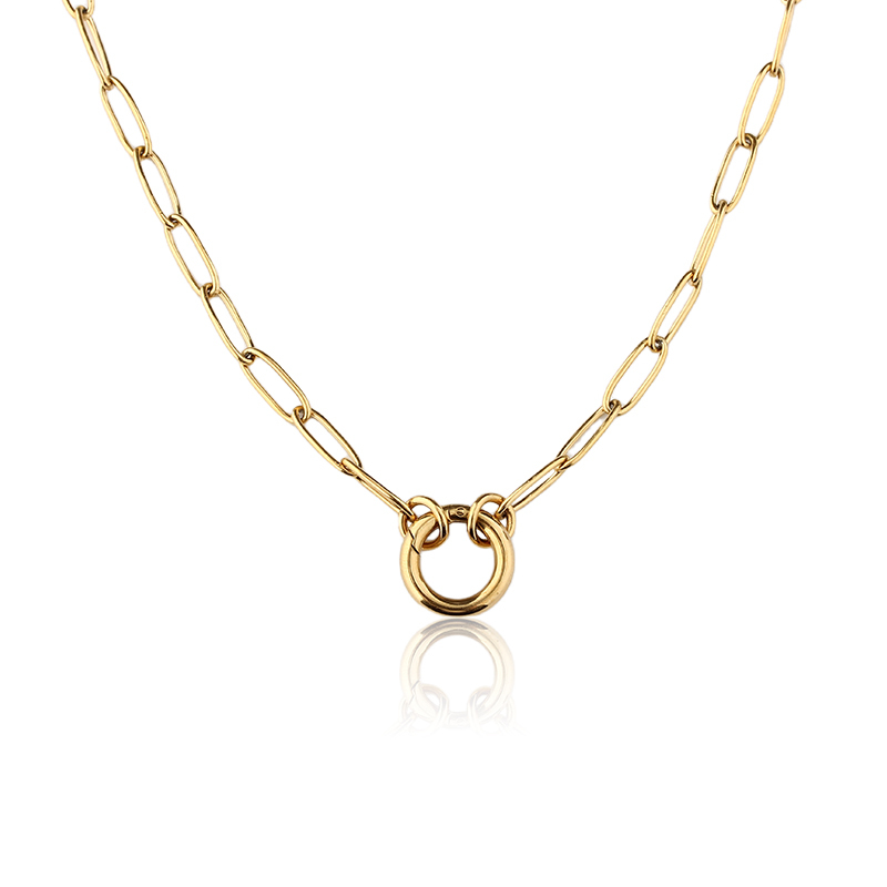 18K Gold PVD Plated Stainless Steel Interlock Circle Paperclip Necklace