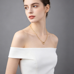 18K Gold PVD Plated Stainless Steel Interlock Circle Paperclip Necklace