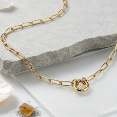 18K Gold PVD Plated Stainless Steel Interlock Circle Paperclip Necklace