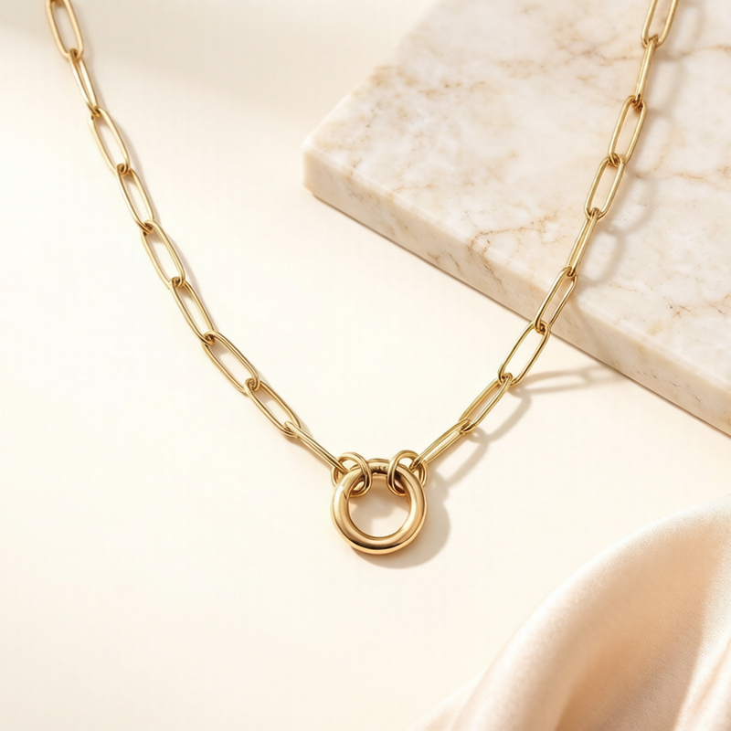 18K Gold PVD Plated Stainless Steel Interlock Circle Paperclip Necklace