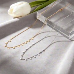 18K Gold PVD Plated Stainless Steel Mini Dangling Hearts Necklace