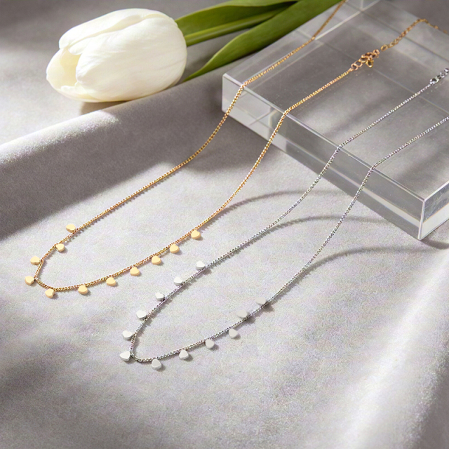 18K Gold PVD Plated Stainless Steel Mini Dangling Hearts Necklace