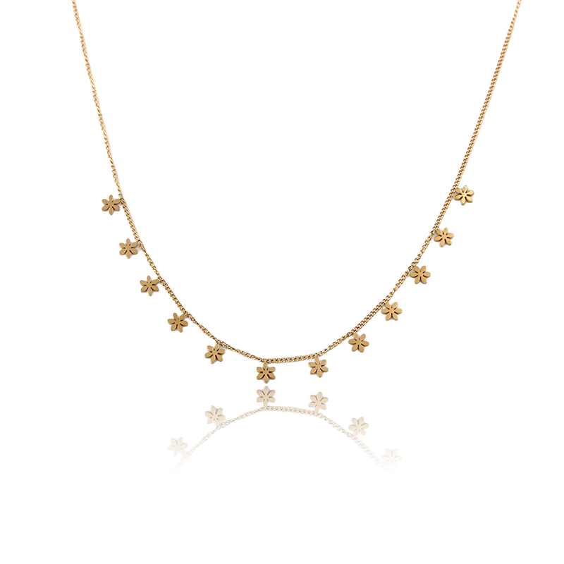 18K Gold PVD Plated Stainless Steel Mini Star Flower Dangling Necklace