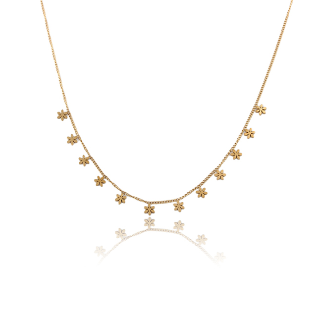 18K Gold PVD Plated Stainless Steel Mini Star Flower Dangling Necklace