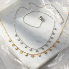 18K Gold PVD Plated Stainless Steel Mini Star Flower Dangling Necklace