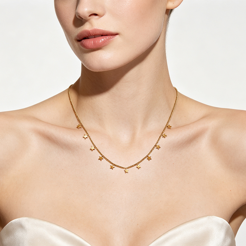 18K Gold PVD Plated Stainless Steel Mini Star Dangling Necklace