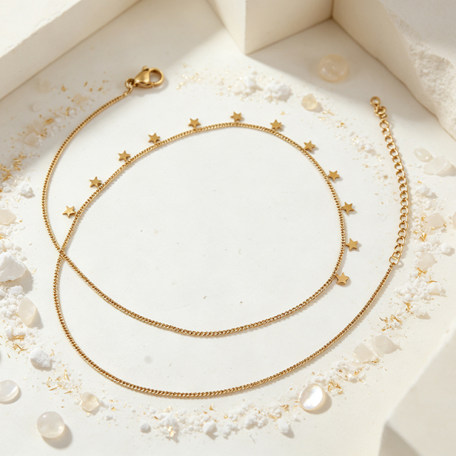 18K Gold PVD Plated Stainless Steel Mini Star Dangling Necklace