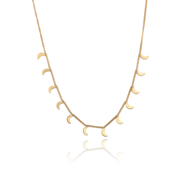 18K Gold PVD Plated Stainless Steel Mini Moon Dangling Necklace