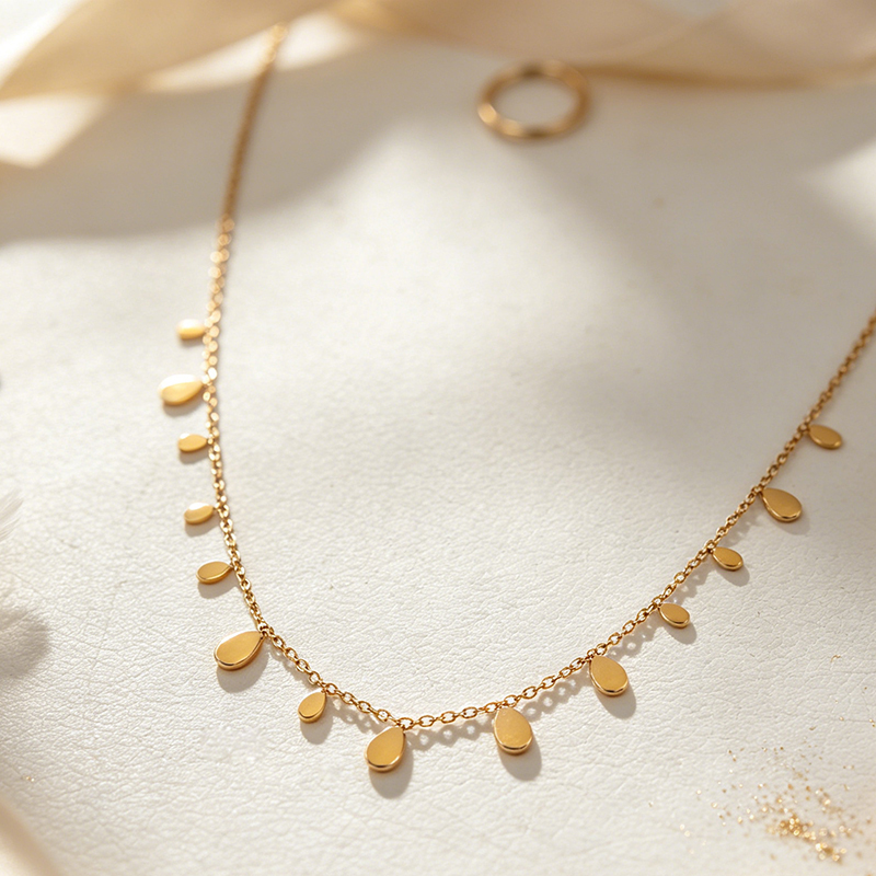 18K Gold PVD Plated Stainless Steel Mini Teardrop Dangling Necklace