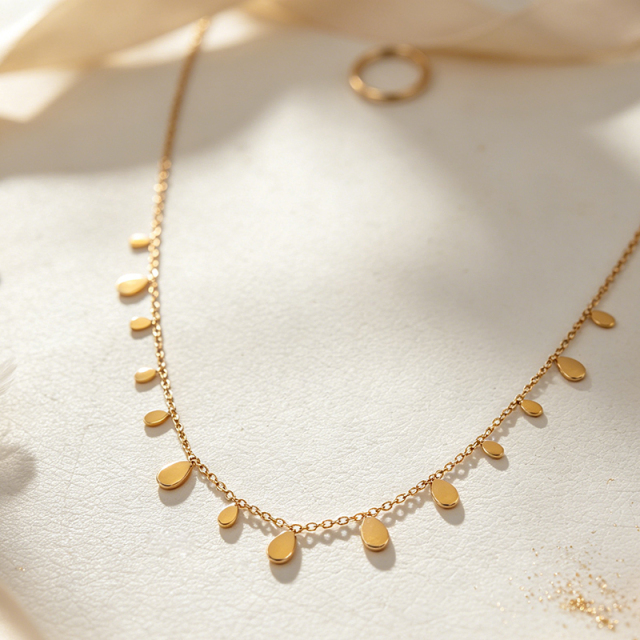 18K Gold PVD Plated Stainless Steel Mini Teardrop Dangling Necklace