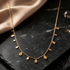 18K Gold PVD Plated Stainless Steel Mini Teardrop Dangling Necklace