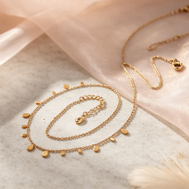 18K Gold PVD Plated Stainless Steel Mini Teardrop Dangling Necklace