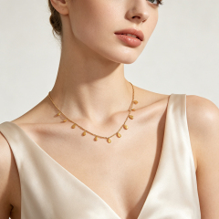 18K Gold PVD Plated Stainless Steel Mini Teardrop Dangling Necklace