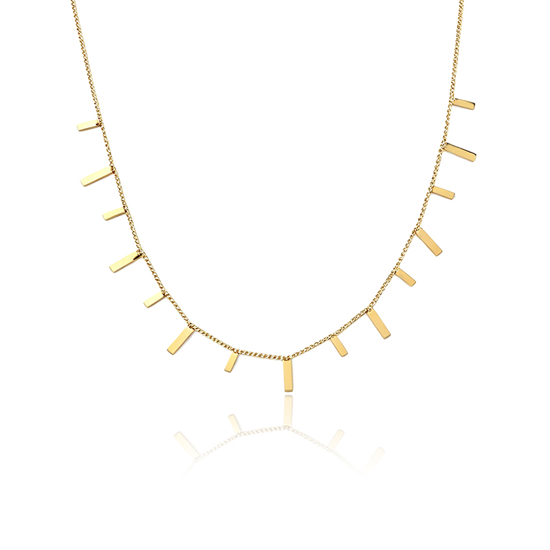 18K Gold PVD Plated Stainless Steel Sunburst Bar Dangling Necklace