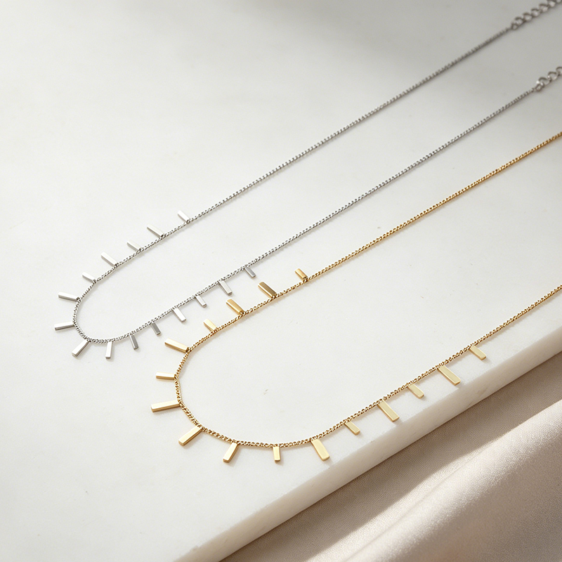 18K Gold PVD Plated Stainless Steel Sunburst Bar Dangling Necklace