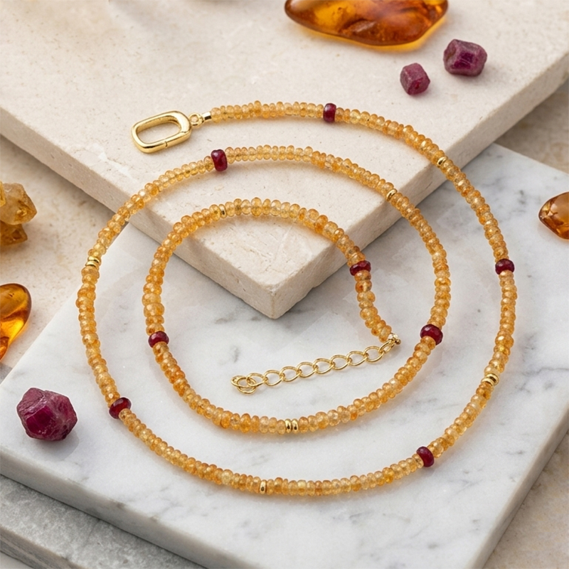 925 Sterling Silver garnet necklace with Customizable Chain Length
