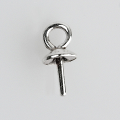 925 Sterling Silver Pearl Cup Peg Bail Pendant Clasps with Smooth Pin