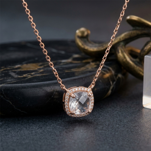 Rose Gold Plated 925 Sterling Silver Pendant Necklace Pink Amethyst