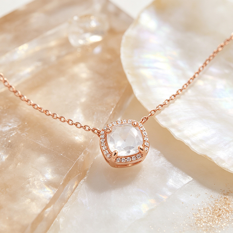 Rose Gold Plated 925 Sterling Silver Pendant Necklace Pink Amethyst