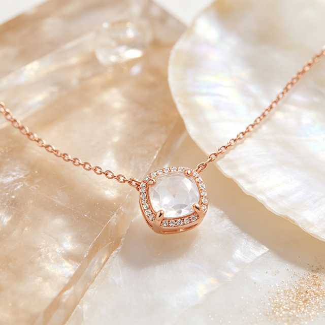Rose Gold Plated 925 Sterling Silver Pendant Necklace Pink Amethyst