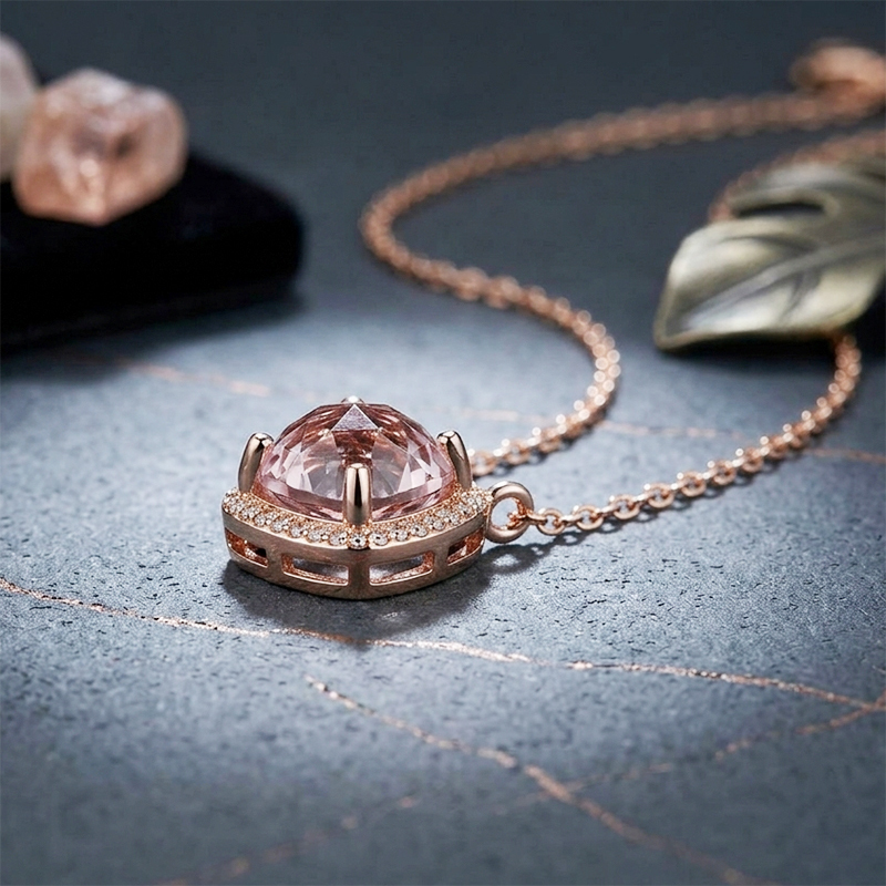Rose Gold Plated 925 Sterling Silver Pendant Necklace Pink Amethyst