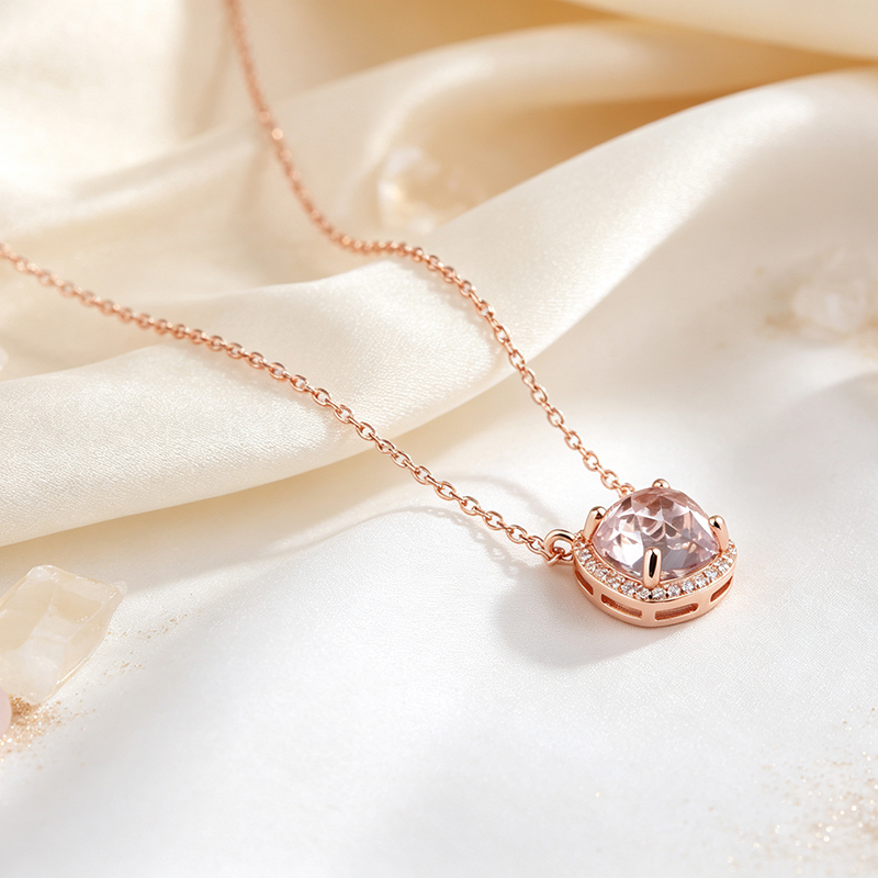 Rose Gold Plated 925 Sterling Silver Pendant Necklace Pink Amethyst