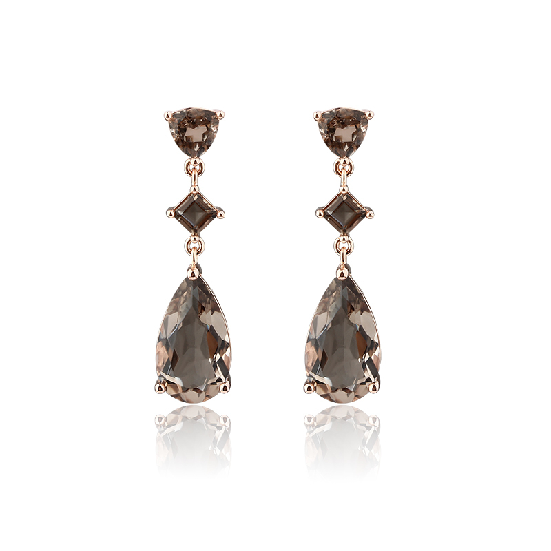 925 Sterling Silver Smoky Quartz Long Drop Dangle Earrings