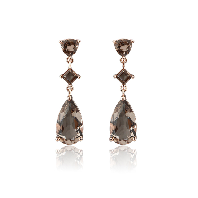 925 Sterling Silver Smoky Quartz Long Drop Dangle Earrings