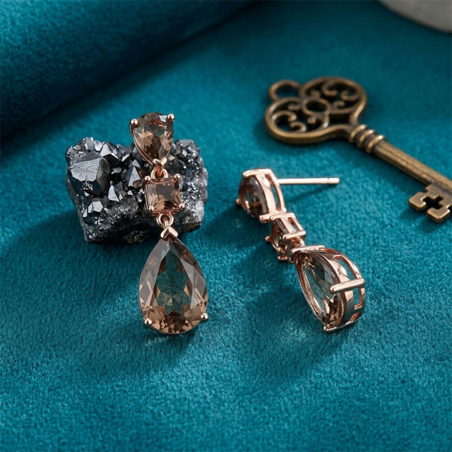 925 Sterling Silver Smoky Quartz Long Drop Dangle Earrings