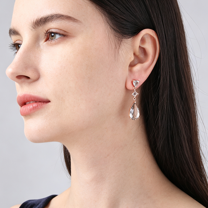 925 Sterling Silver Smoky Quartz Long Drop Dangle Earrings