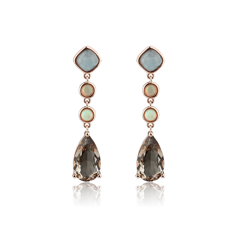 925 Sterling Silver Multi Stone Drop Earrings Aquamarine Opal Smoky Quartz Dangle Earrings