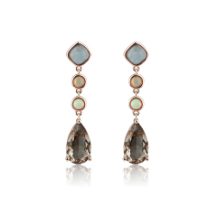 925 Sterling Silver Multi Stone Drop Earrings Aquamarine Opal Smoky Quartz Dangle Earrings