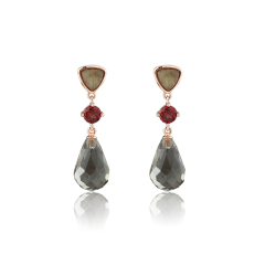 Rose Gold Plated 925 Sterling Silver Drop Earrings Gray Moonstone Garnet Smoky Quartz