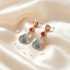 Rose Gold Plated 925 Sterling Silver Drop Earrings Gray Moonstone Garnet Smoky Quartz