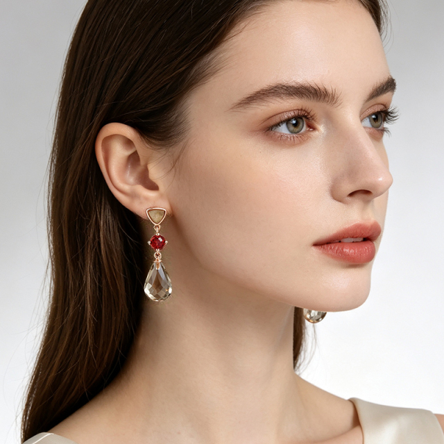 Rose Gold Plated 925 Sterling Silver Drop Earrings Gray Moonstone Garnet Smoky Quartz