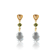 Gold Plated 925 Sterling Silver Drop Earrings Citrine Peridot Clear Quartz