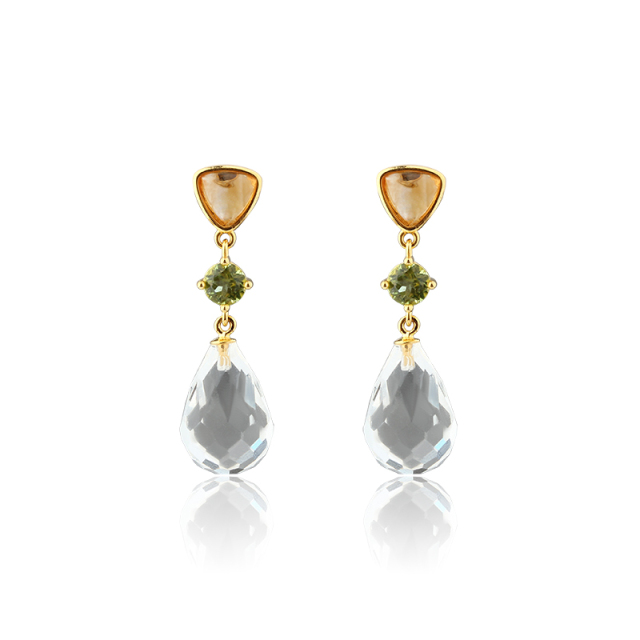 Gold Plated 925 Sterling Silver Drop Earrings Citrine Peridot Clear Quartz