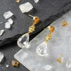 Gold Plated 925 Sterling Silver Drop Earrings Citrine Peridot Clear Quartz
