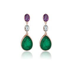 Rose Gold Plated 925 Sterling Silver Drop Earrings Amethyst Sky Blue Topaz Synthetic Emerald