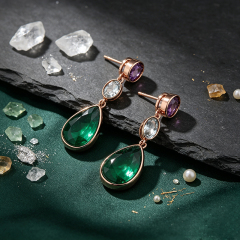 Rose Gold Plated 925 Sterling Silver Drop Earrings Amethyst Sky Blue Topaz Synthetic Emerald