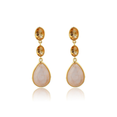 Gold Plated 925 Sterling Silver Drop Earrings Citrine & Rose Quartz