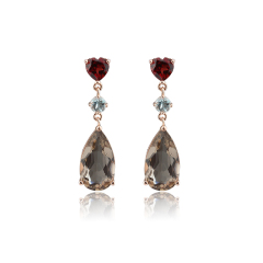 Rose Gold Plated 925 Sterling Silver Drop Earrings Red Garnet Sky Blue Topaz Smoky Quartz