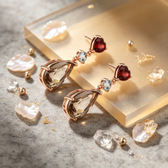 Rose Gold Plated 925 Sterling Silver Drop Earrings Red Garnet Sky Blue Topaz Smoky Quartz