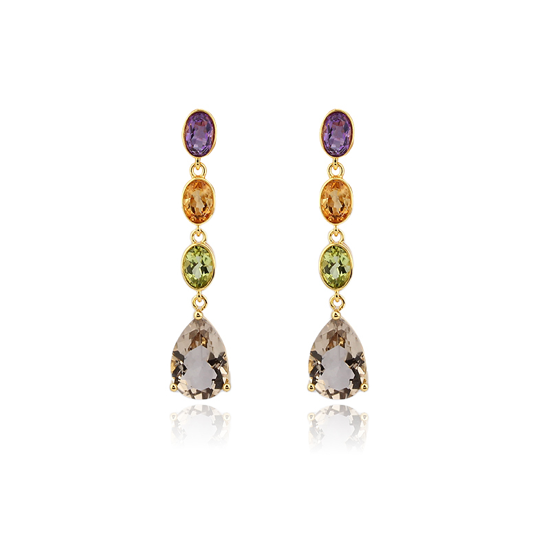 Gold Plated 925 Sterling Silver Drop Earrings Amethyst Citrine Peridot Smoky Quartz