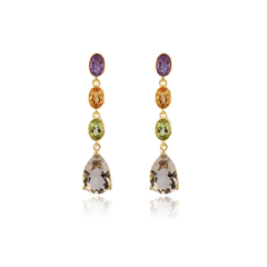 Gold Plated 925 Sterling Silver Drop Earrings Amethyst Citrine Peridot Smoky Quartz