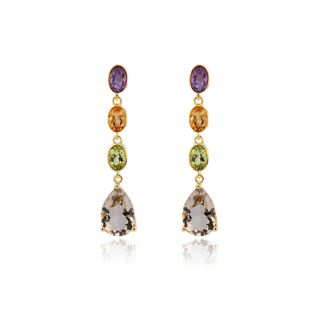 Gold Plated 925 Sterling Silver Drop Earrings Amethyst Citrine Peridot Smoky Quartz