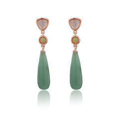 Rose Gold Plated 925 Sterling Silver Drop Earrings Rose Quartz Opal Aventurine
